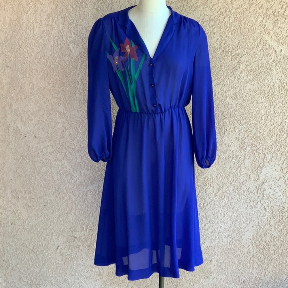 Vintage watercolor dress blue purple floral size 11